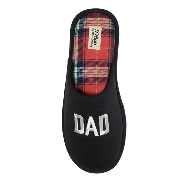 Dluxe Dearfoams Dad Life Slippers Black Plaid Cozy Slip On Mens Slippers M 9/10 - Picture 3 of 5